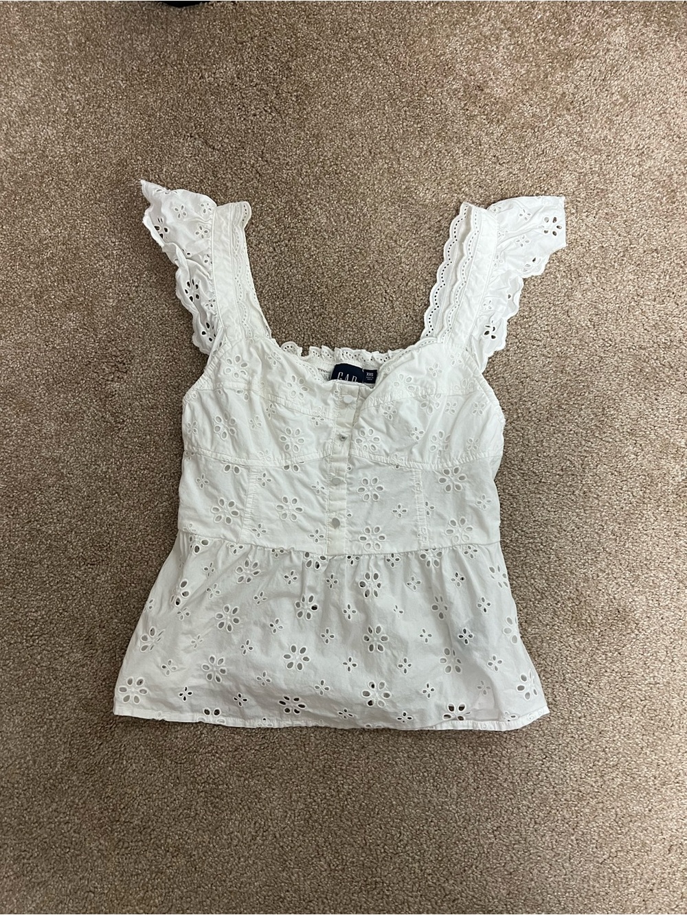 GAP White Eyelet Ruffle Strap Cotton Camisole